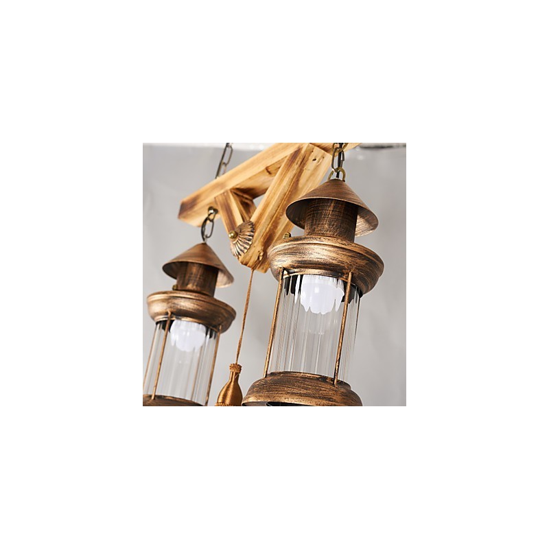 Lampadario rustico vintage retrò in metallo e vetro, 5 luci E12/E14, 52 cm