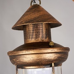 Lampadario rustico vintage retrò in metallo e vetro, 5 luci E12/E14, 52 cm