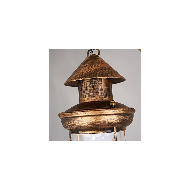 Lampadario rustico vintage retrò in metallo e vetro, 5 luci E12/E14, 52 cm
