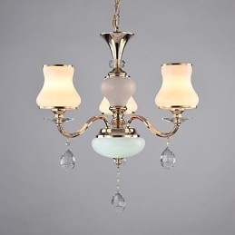 Lampadario moderno contemporaneo in metallo e cristallo, finitura galvanosteggiata, 3 luci E12/E14