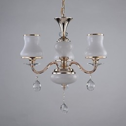 Lampadario moderno contemporaneo in metallo e cristallo, finitura galvanosteggiata, 3 luci E12/E14