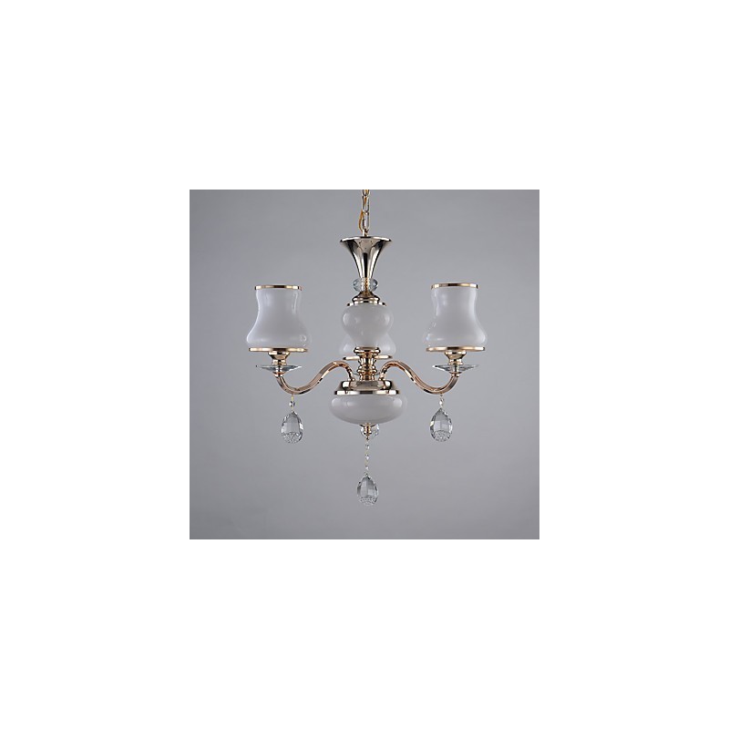 Lampadario moderno contemporaneo in metallo e cristallo, finitura galvanosteggiata, 3 luci E12/E14