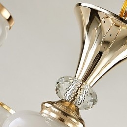 Lampadario moderno contemporaneo in metallo e cristallo, finitura galvanosteggiata, 3 luci E12/E14