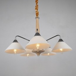 Lampadario country moderno contemporaneo in legno e bambù, 5 luci, E12/E14