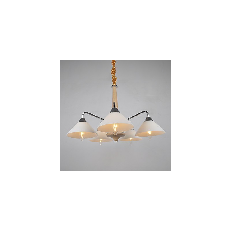 Lampadario country moderno contemporaneo in legno e bambù, 5 luci, E12/E14