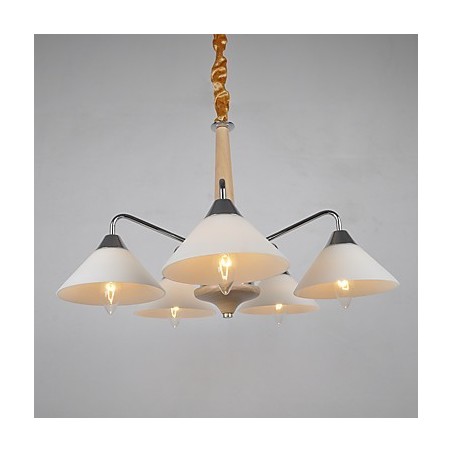 Lampadario country moderno contemporaneo in legno e bambù, 5 luci, E12/E14