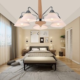Lampadario country moderno contemporaneo in legno e bambù, 5 luci, E12/E14