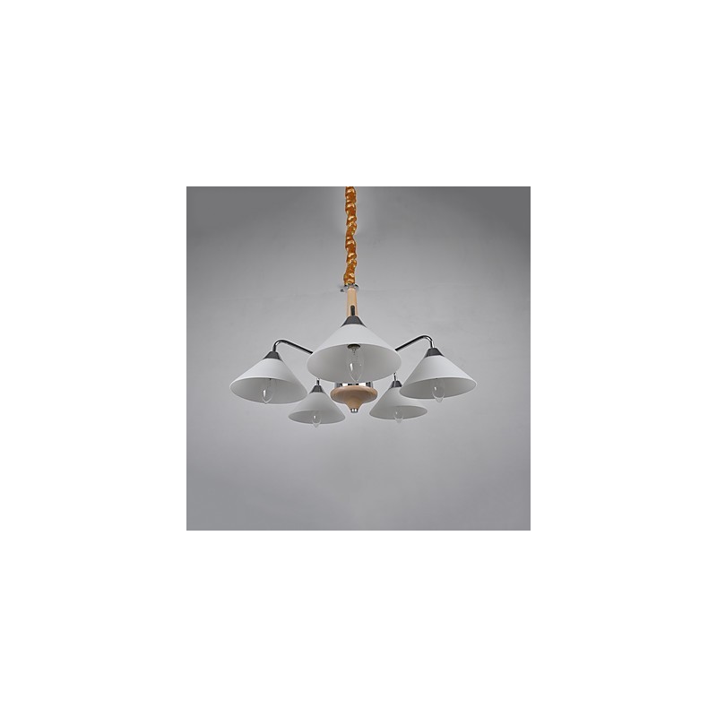 Lampadario country moderno contemporaneo in legno e bambù, 5 luci, E12/E14