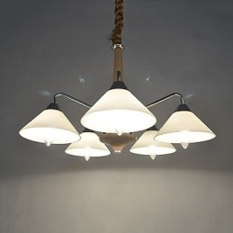 Lampadario country moderno contemporaneo in legno e bambù, 5 luci, E12/E14