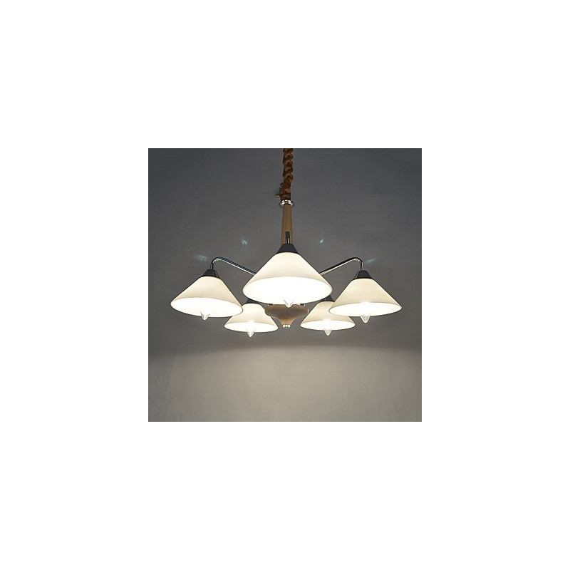 Lampadario country moderno contemporaneo in legno e bambù, 5 luci, E12/E14