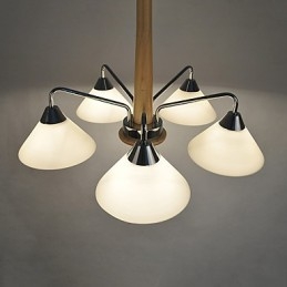 Lampadario country moderno contemporaneo in legno e bambù, 5 luci, E12/E14