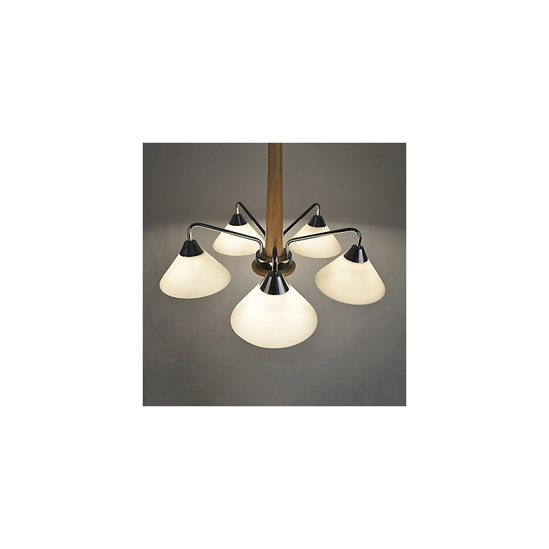 Lampadario country moderno contemporaneo in legno e bambù, 5 luci, E12/E14