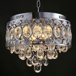 Lampadario moderno in cristallo trasparente con 4 luci cromato