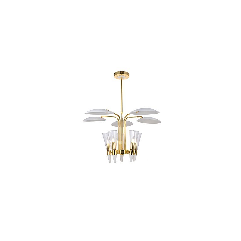 Lampadario a sospensione regolabile in altezza, 5 lampadine E12/E14, metallo e vetro, 80 cm