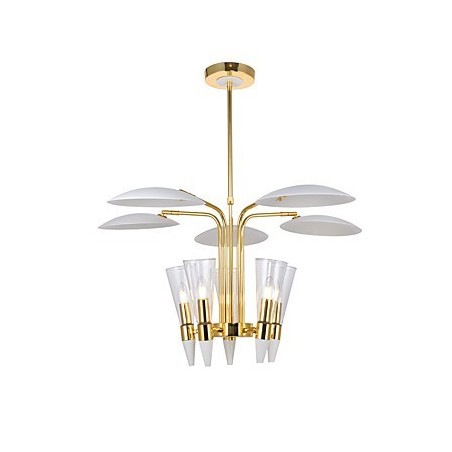 Lampadario a sospensione regolabile in altezza, 5 lampadine E12/E14, metallo e vetro, 80 cm
