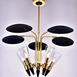 Lampadario a sospensione regolabile in altezza, 5 lampadine E12/E14, metallo e vetro, 80 cm