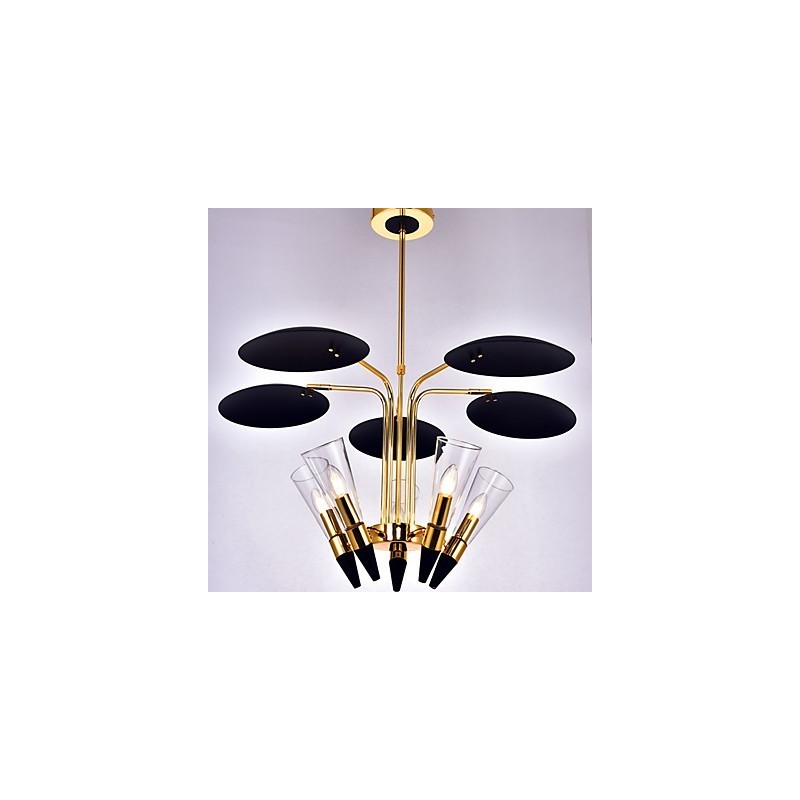 Lampadario a sospensione regolabile in altezza, 5 lampadine E12/E14, metallo e vetro, 80 cm