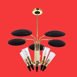 Lampadario a sospensione regolabile in altezza, 5 lampadine E12/E14, metallo e vetro, 80 cm