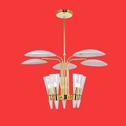 Lampadario a sospensione regolabile in altezza, 5 lampadine E12/E14, metallo e vetro, 80 cm