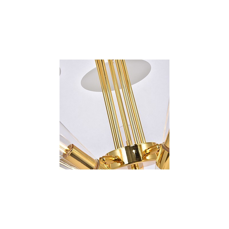 Lampadario a sospensione regolabile in altezza, 5 lampadine E12/E14, metallo e vetro, 80 cm