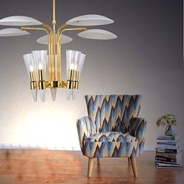 Lampadario a sospensione regolabile in altezza, 5 lampadine E12/E14, metallo e vetro, 80 cm