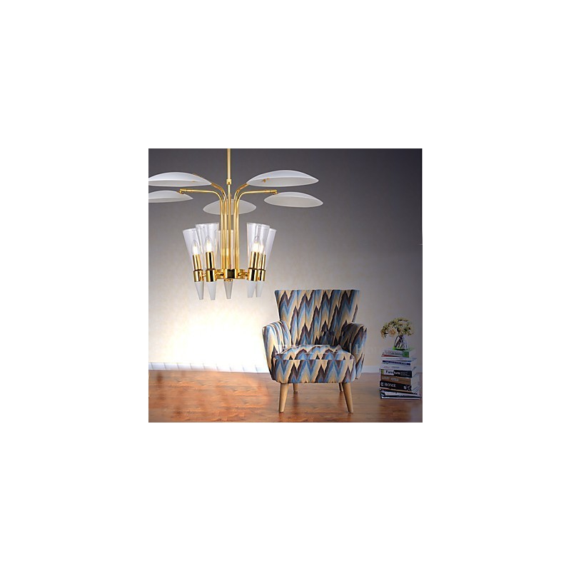 Lampadario a sospensione regolabile in altezza, 5 lampadine E12/E14, metallo e vetro, 80 cm