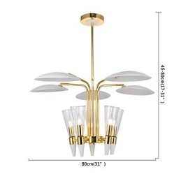 Lampadario a sospensione regolabile in altezza, 5 lampadine E12/E14, metallo e vetro, 80 cm