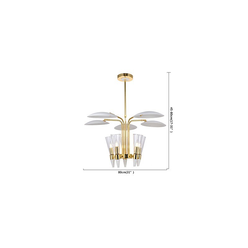 Lampadario a sospensione regolabile in altezza, 5 lampadine E12/E14, metallo e vetro, 80 cm