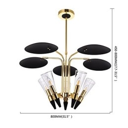 Lampadario a sospensione regolabile in altezza, 5 lampadine E12/E14, metallo e vetro, 80 cm