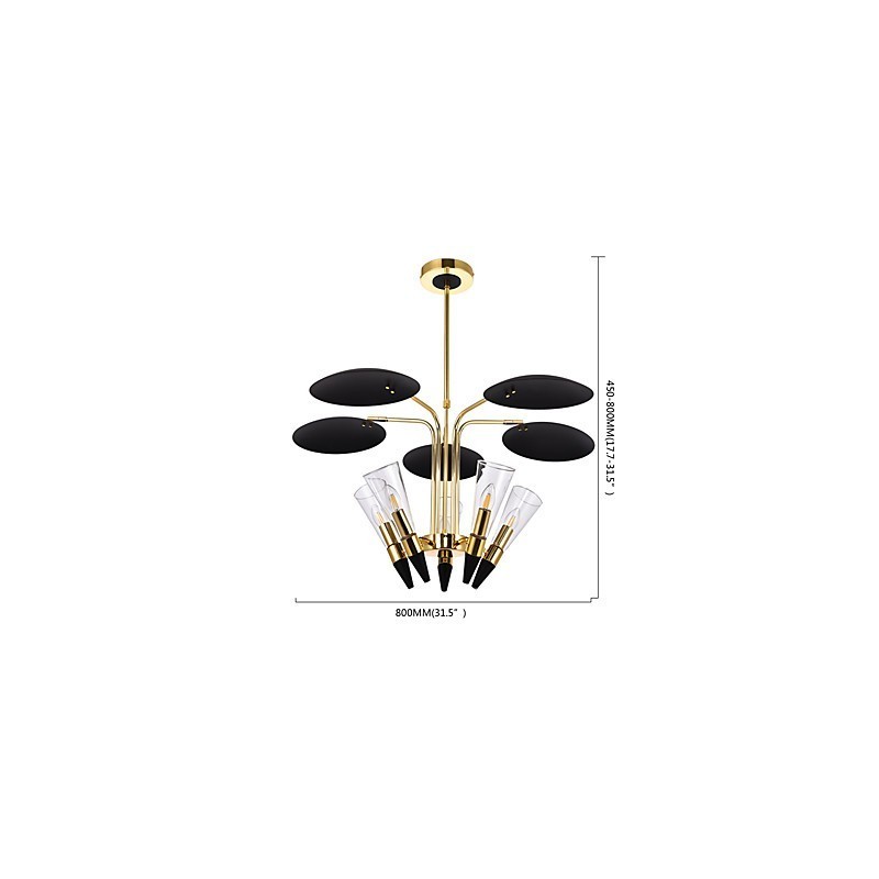 Lampadario a sospensione regolabile in altezza, 5 lampadine E12/E14, metallo e vetro, 80 cm