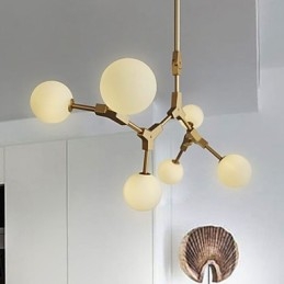 Lampadario a sospensione classico mini in legno e bambù, finitura pitturata, 6 lampadine G4