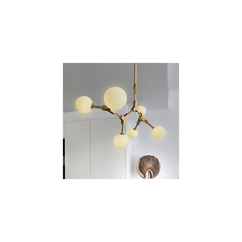 Lampadario a sospensione classico mini in legno e bambù, finitura pitturata, 6 lampadine G4
