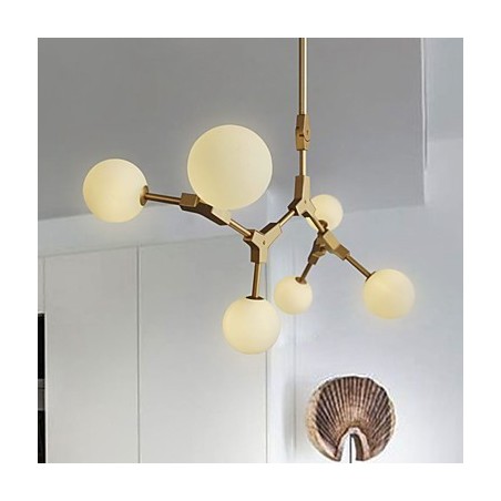 Lampadario a sospensione classico mini in legno e bambù, finitura pitturata, 6 lampadine G4