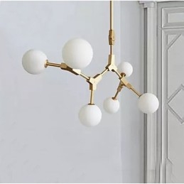 Lampadario a sospensione classico mini in legno e bambù, finitura pitturata, 6 lampadine G4