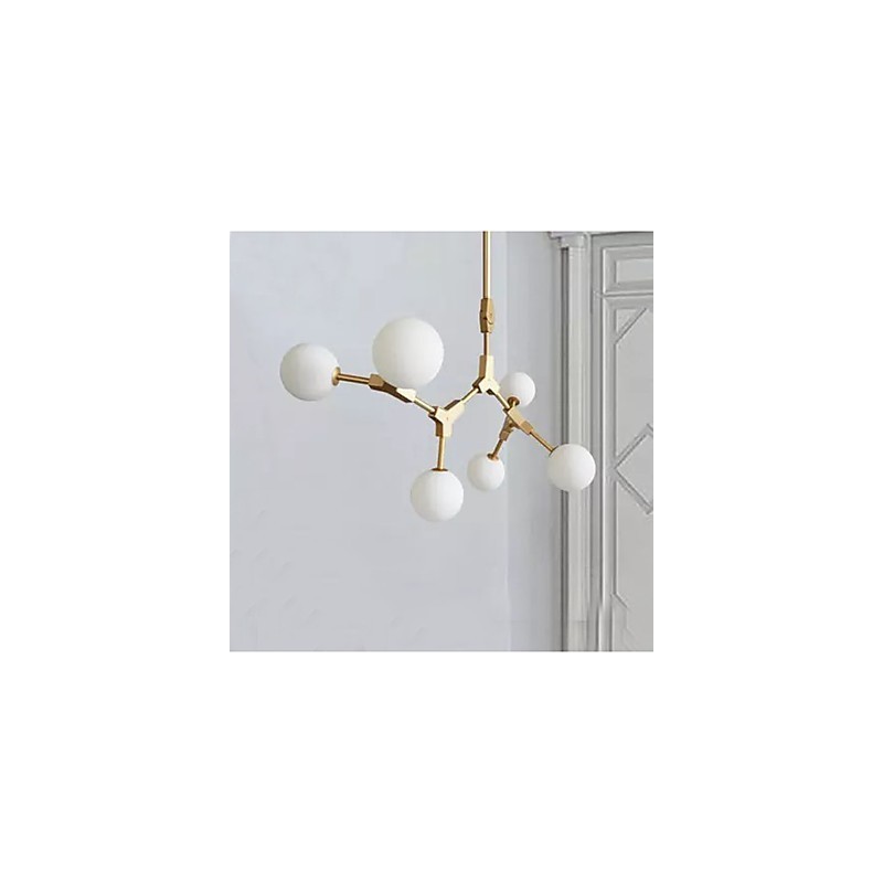 Lampadario a sospensione classico mini in legno e bambù, finitura pitturata, 6 lampadine G4