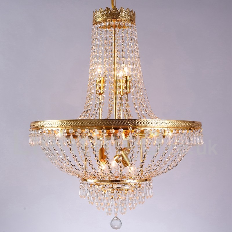 Lampadario classico tradizionale elettroplaccato in metallo con cristalli, 9 lampadine