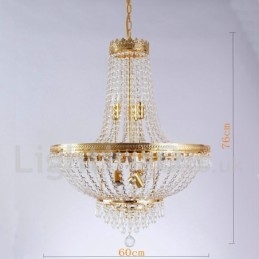 Lampadario classico tradizionale elettroplaccato in metallo con cristalli, 9 lampadine