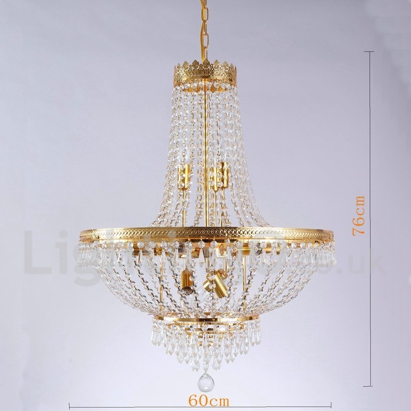 Lampadario classico tradizionale elettroplaccato in metallo con cristalli, 9 lampadine