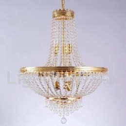 Lampadario classico tradizionale elettroplaccato in metallo con cristalli, 9 lampadine