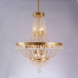 Lampadario classico tradizionale elettroplaccato in metallo con cristalli, 9 lampadine