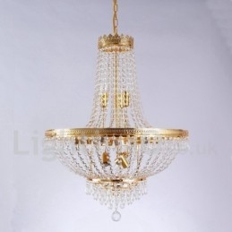 Lampadario classico tradizionale elettroplaccato in metallo con cristalli, 9 lampadine