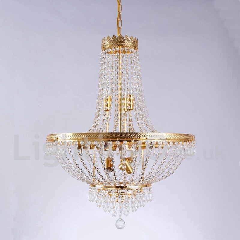 Lampadario classico tradizionale elettroplaccato in metallo con cristalli, 9 lampadine