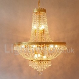 Lampadario classico tradizionale elettroplaccato in metallo con cristalli, 9 lampadine