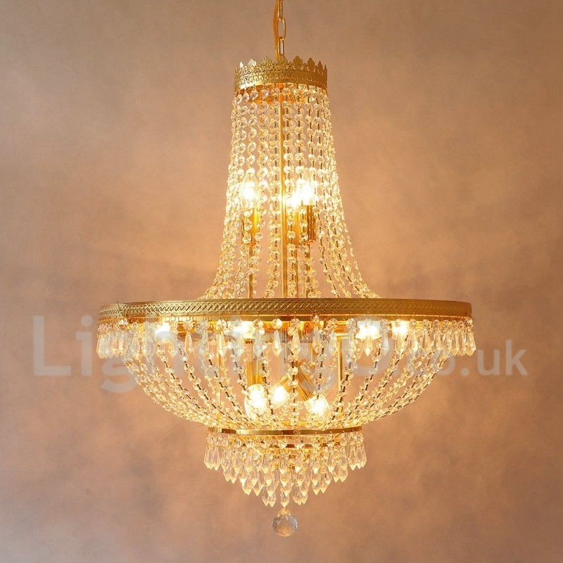Lampadario classico tradizionale elettroplaccato in metallo con cristalli, 9 lampadine