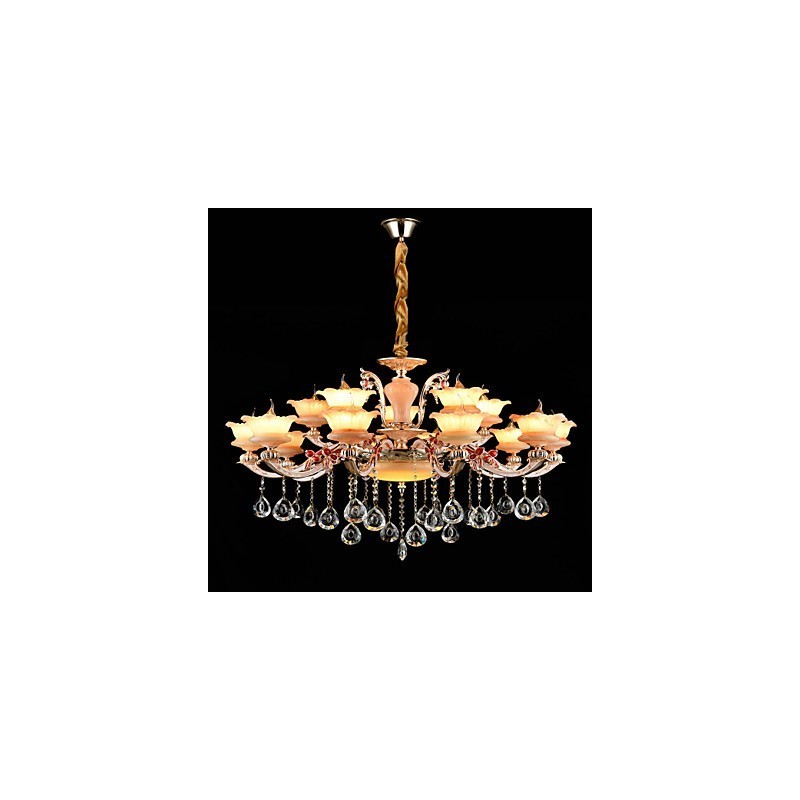 Lampadario a sospensione in lega di zinco con cristalli, stile mini, 15 lampadine