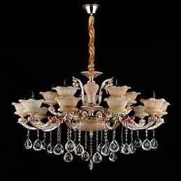 Lampadario a sospensione in lega di zinco con cristalli, stile mini, 15 lampadine