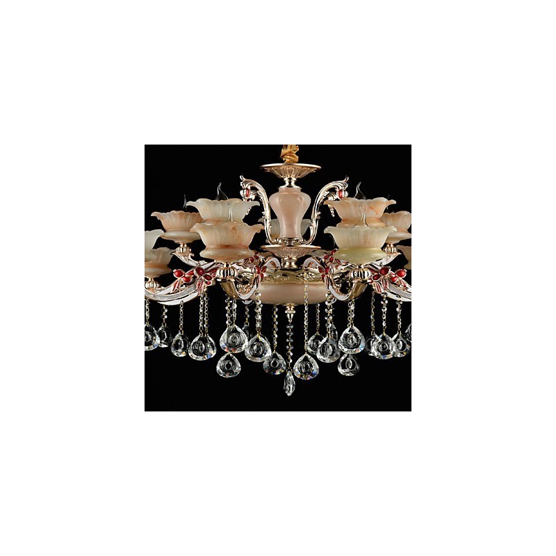Lampadario a sospensione in lega di zinco con cristalli, stile mini, 15 lampadine
