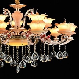 Lampadario a sospensione in lega di zinco con cristalli, stile mini, 15 lampadine