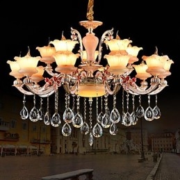 Lampadario a sospensione in lega di zinco con cristalli, stile mini, 15 lampadine