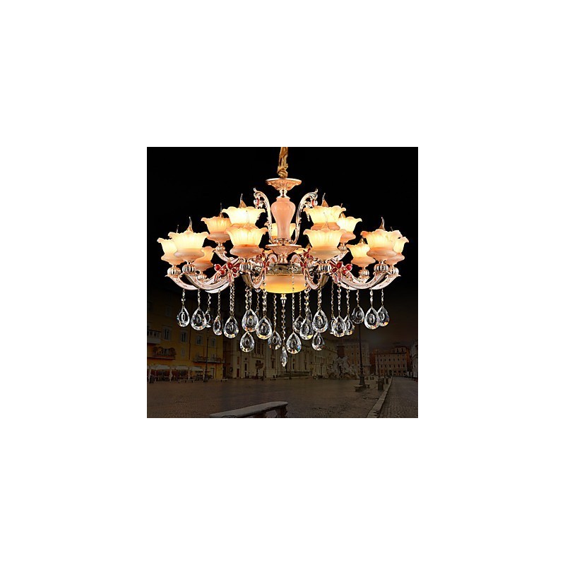 Lampadario a sospensione in lega di zinco con cristalli, stile mini, 15 lampadine